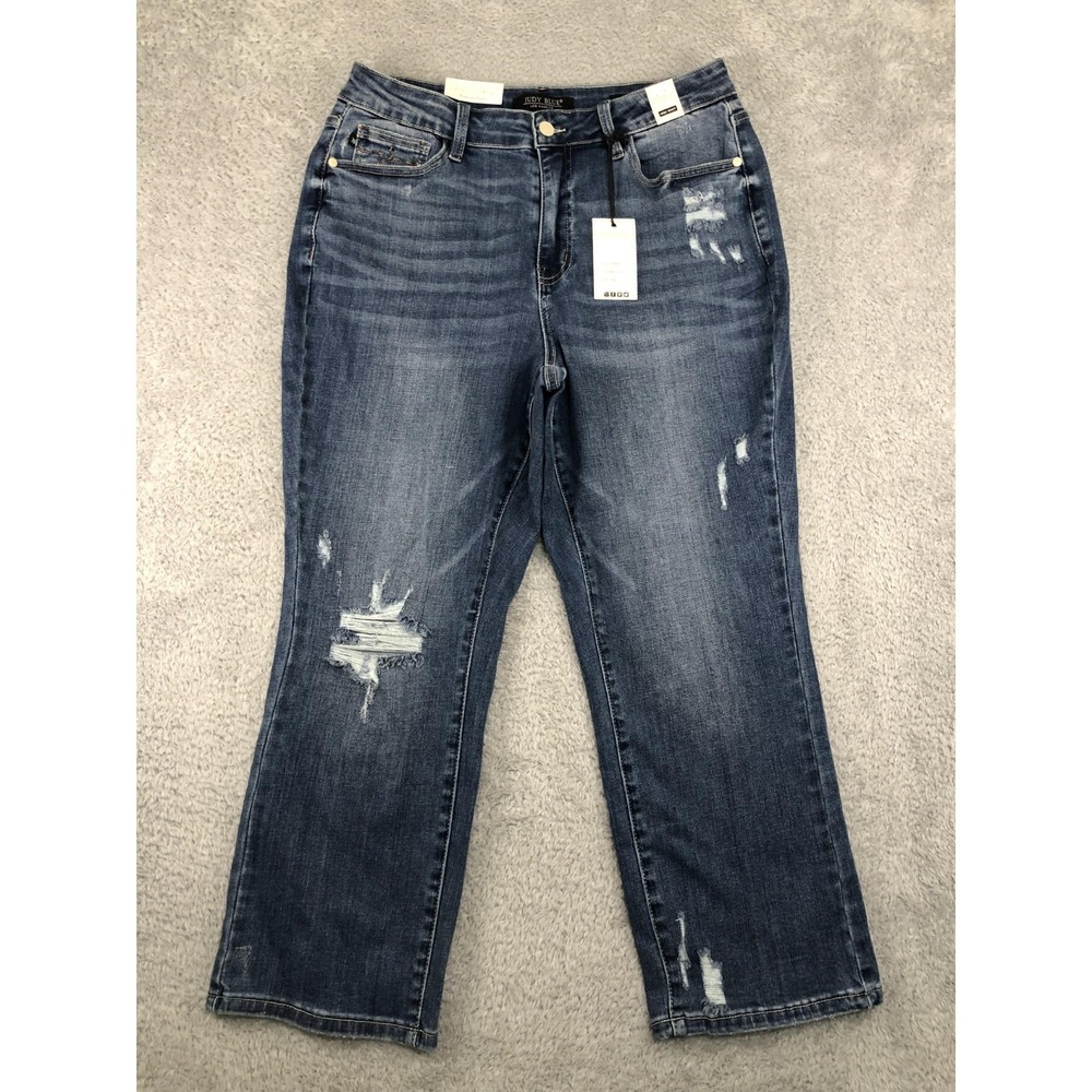 Judy Blue Jeans Womens 16W (32x26) Blue NWT Straight Fit High Waist Distressed